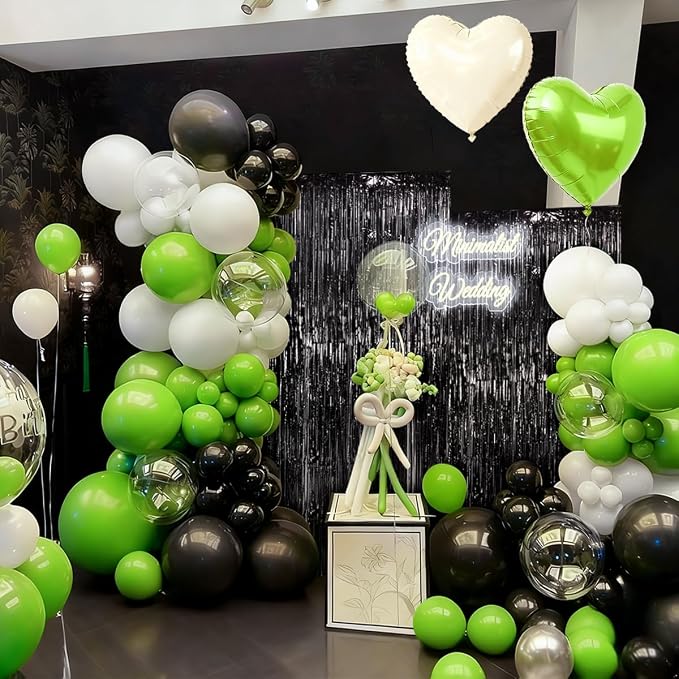 157Pcs Black White and Lime Green Balloons Garland Arch Kit - Image 6