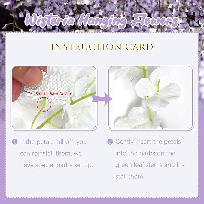 12 Pack Light Purple Wisteria Hanging Flowers, 3.44 Ft Fake Hanging Flowers, Artificial Wisteria Garland Vines for Wedding Room Backdrop Outdoor Patio Garden Decoration