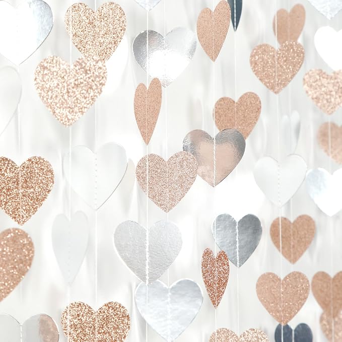 Champagne-Silver Disco Boho Party-Decoration Heart Garland - 52ft Glitter by LastingSurprise