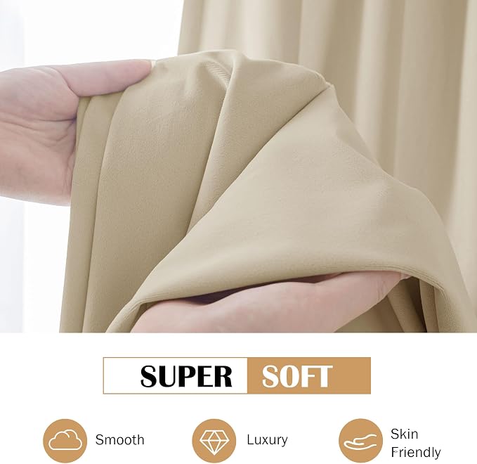 Beauoop Beige Velvet Curtains for Bedroom Living Room 52x96 2 Panels | Soft - Image 4