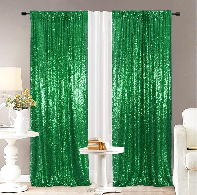 Eternal Beauty Green Sequin Backdrop Curtains, 4 Panels 2x8FT | 3mm Sparkle - Image 4