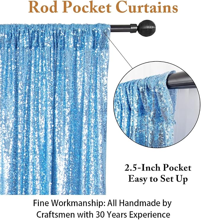 ShinyBeauty Sequin Curtains 2 Panels Baby Blue 2FTx8FT Sequin Photo Backdrop - Image 4