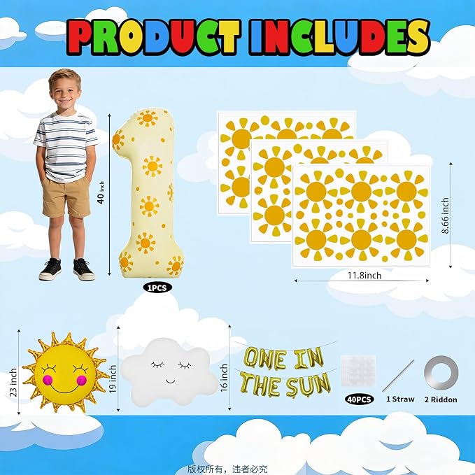 1st Birthday Sunshine Balloon Set, Number 1 Sun Party Decorations | DIY number - Image 4