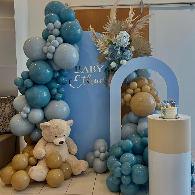 Blue Brown Balloons Dusty Blue Brown Cream Balloons - Image 3