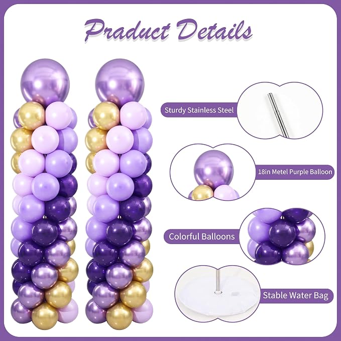 Purple and Gold Balloon Column Stand Kit Set of 2 - Image 5