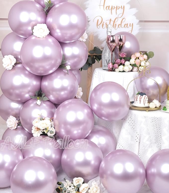 AULE 50Pcs Metallic 12 Inch Light Purple Lilac Chrome Helium Shiny Balloons | - Image 4