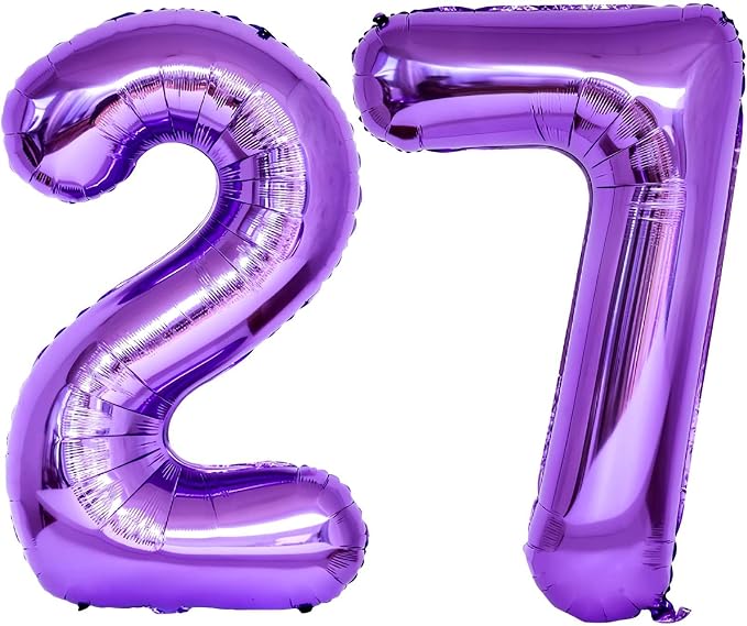 Purple 27 Number Balloons, 40 Inch Giant Number 27 Balloons Foil Mylar Helium by Lovoir