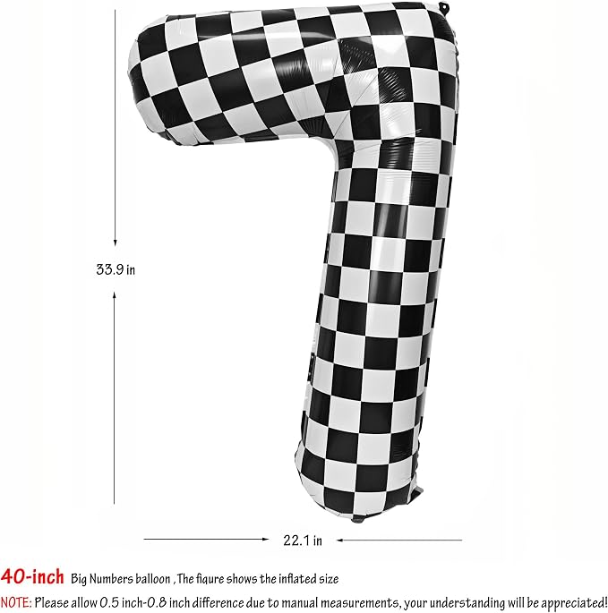 40In Black White Checkered Number 7 Balloon Race Car Digital Foil 7 Balloon | - Image 2