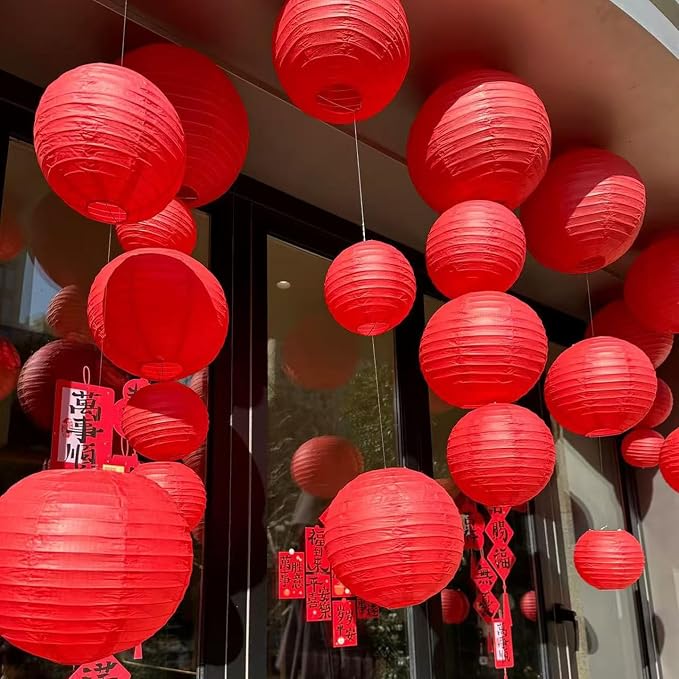 12Pcs 6, 12 Inch Mixed Sizes Red Paper Lanterns Decorative Chinese, Japanese - Image 6