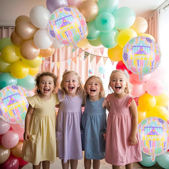 18 Inch Circus Happy Birthday Foil Balloons, Pastel Rainbow Balloon - Image 3