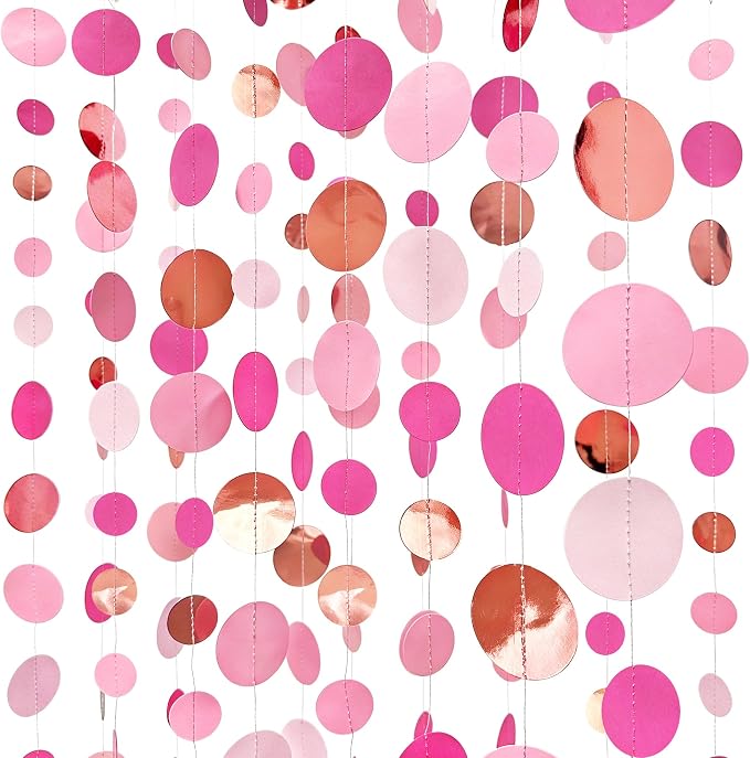 Hot Pink Rose Gold Party Decorations Circle Dots Garland Hanging Polka Dot by pinkblume