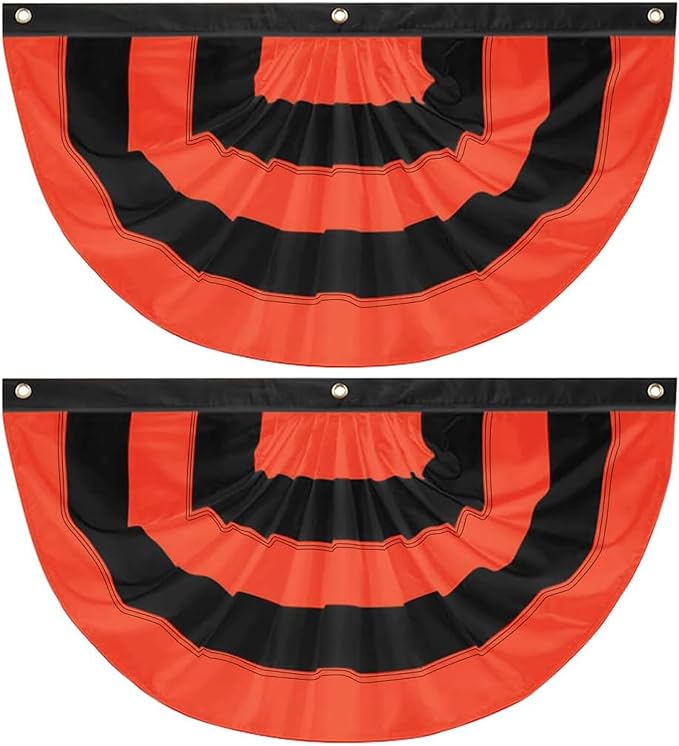 2PCS Halloween Bunting Flag 1.5x3FT Fully Sewn Orange & Black 5 Stripe by Unknown
