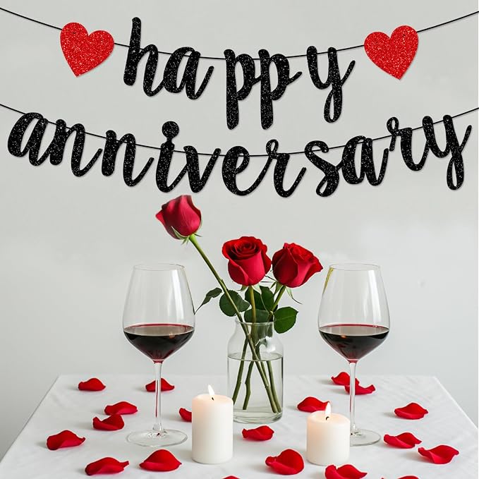 Pre-Strung Happy Anniversary Banner Bunting Hanging Sign Garland - Image 2