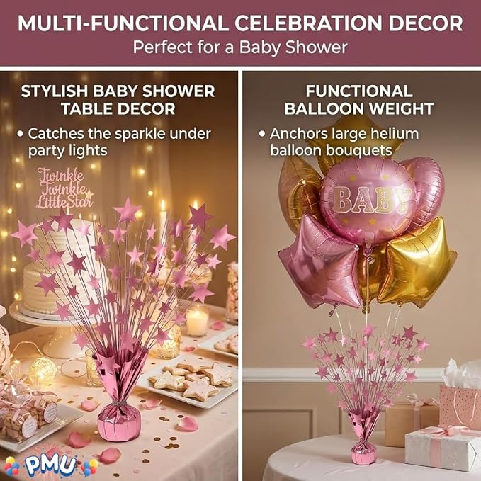 PMU 6 Pack Bursting Star Metallic Foil Spray Centerpiece- Baby Pink Balloon - Image 7