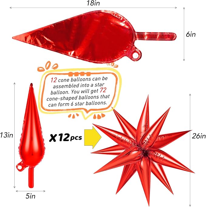72 PCS Gold Red Green Star Balloons, Spike Balloons - Image 4