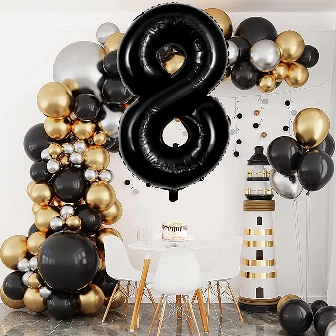 Black Number 8 Balloons 40 Inch Large Foil Balloons, Giant Number Balloon - Image 2