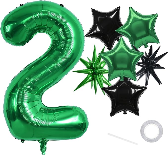 TONIFUL 2nd Birthday Balloons Kit 40 Inch Dark Green Large Number 2 Balloon | by TONIFUL