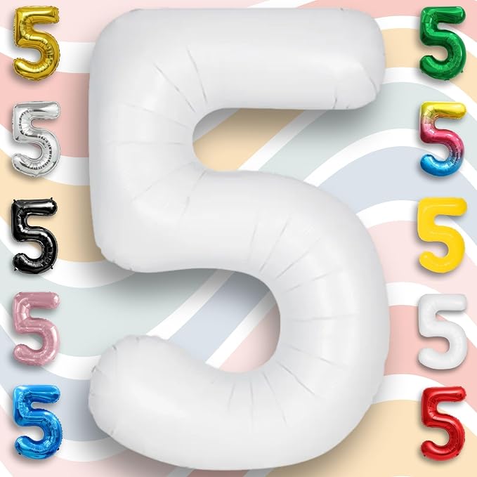 White Number Balloon 5 Mylar Foil Balloons 32 inch - Image 3