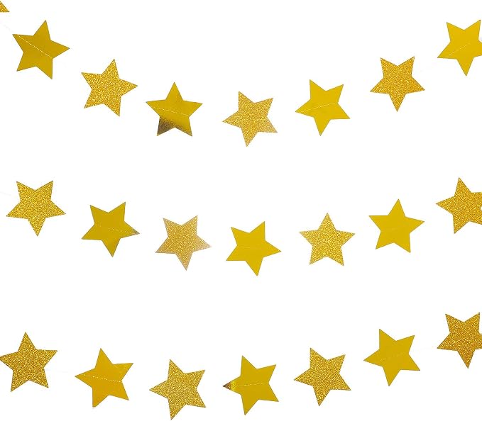WEVEN Gold Glitte Star Garland Reflective Paper Party Streamers Twinkle Star - Image 2