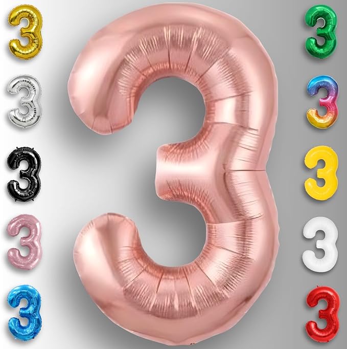 Rose Gold Number Balloon 3 Mylar Foil Macaron Balloons 16 inch - Image 3