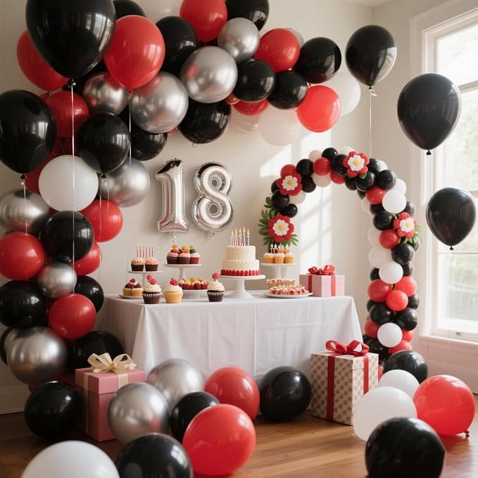 412Pcs Red Black and White Balloon Garland Arch Kit, 18 12 10 5 Inch Different - Image 6