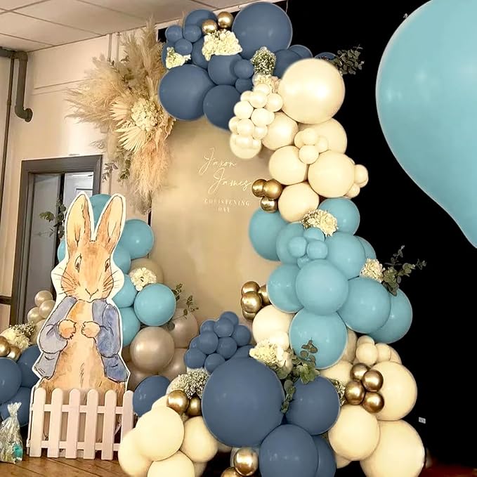 Dusty Blue Yellow Gold Balloon Garland Arch Kit - Image 6