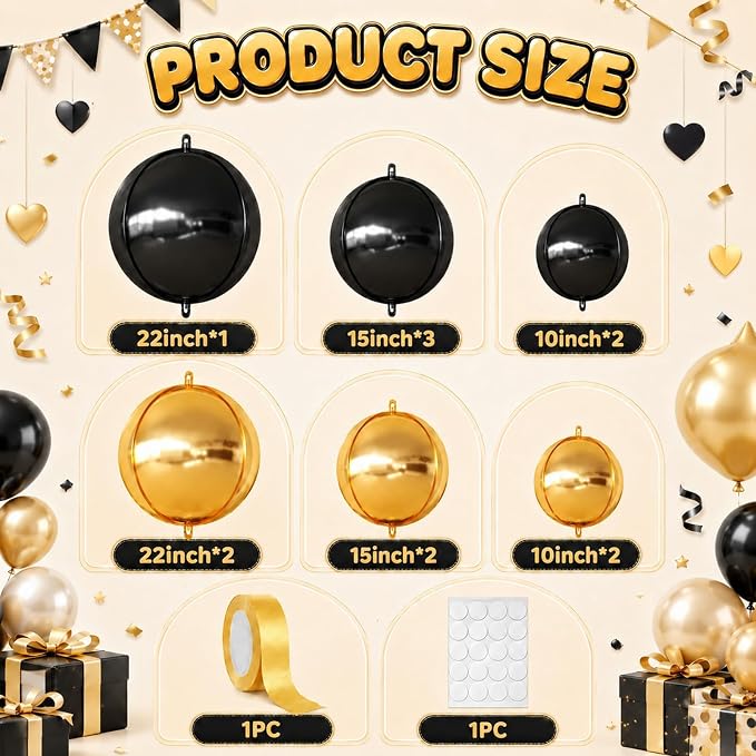 Black Gold Round Foil Balloons - Image 2