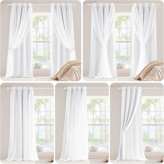 PONY DANCE White Curtains, 52 W by 84 L, Pure White, 2 Pieces | Double Layer - Image 2