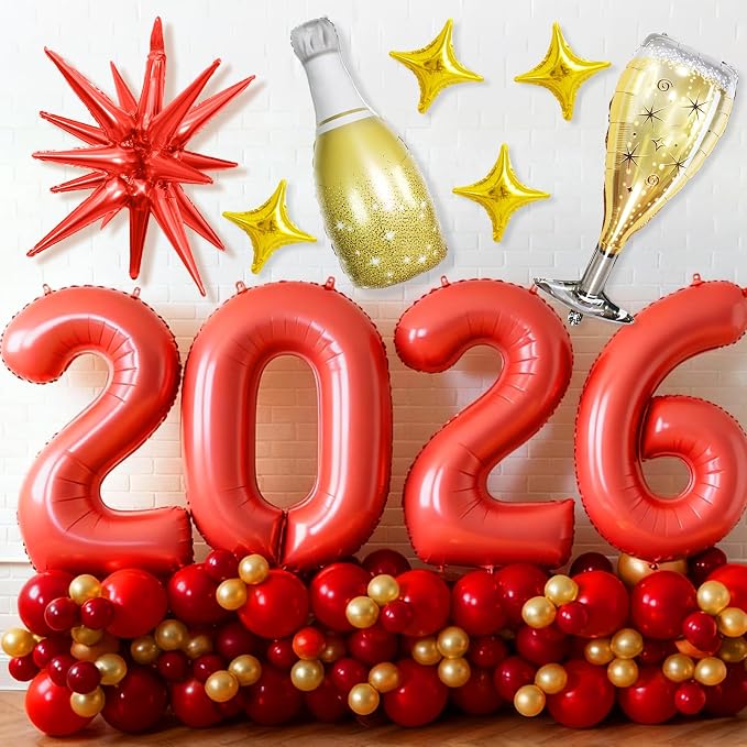 Red 2026 Balloons, 40 Inch Number 2026 Red Foil Balloons - Image 5