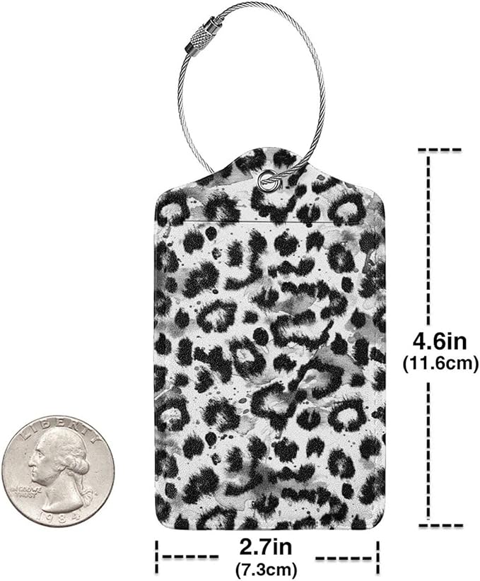 Leopard Print 2 Pcs Luggage Tags, Privacy Cover Id Label with Stainless Steel Loop and Address Card for Suitcases & Travel Bags