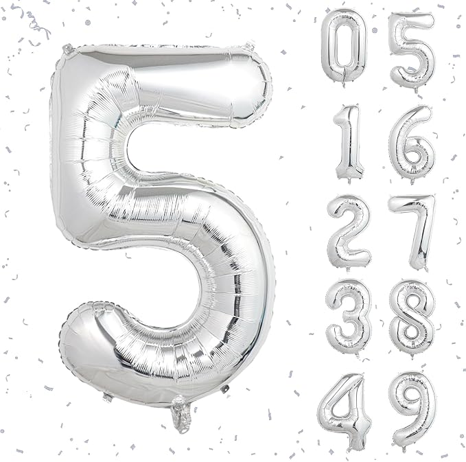 40 Inch Silver Number Balloons, Helium Mylar Foil Number Balloons by Unknown
