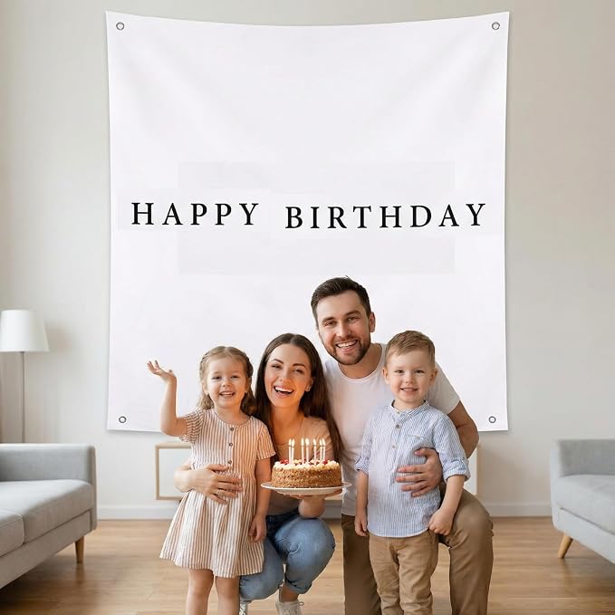 Oudain 59x59 Inch Happy Birthday Burlap Banner, Fabric Party Decorations - Image 5
