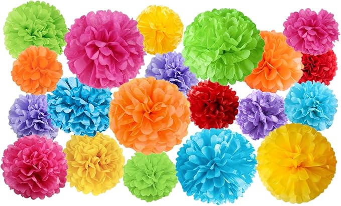 20pcs Colorful Paper Pom Poms Set by JaykeJoy