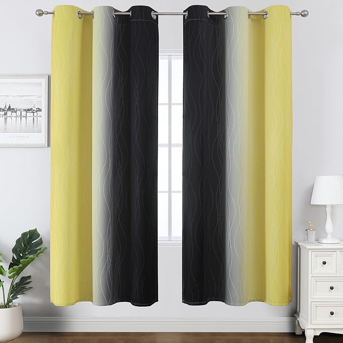 Yellow and Black Ombre Blackout Curtains - Image 2