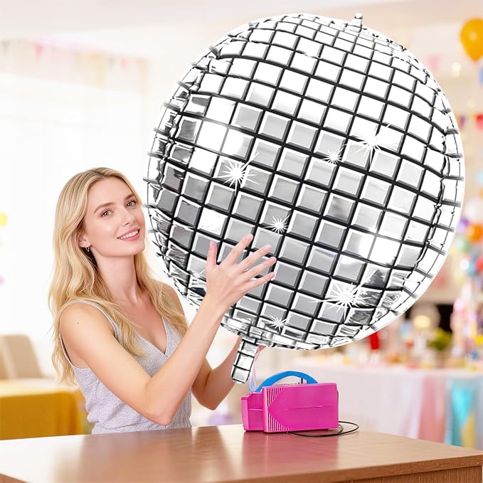 Disco Ball Balloons 32 Inch 5 Pcs 4D Ball Balloons Metallic Silver Disco Mylar - Image 4