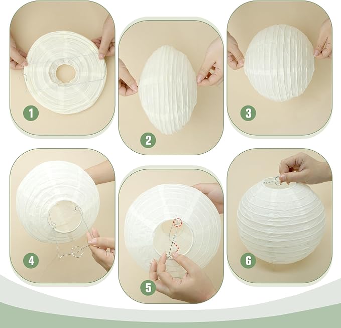20Pcs Paper Lanterns Decorative, Sage Green and Gold 6"8"10" - Image 6