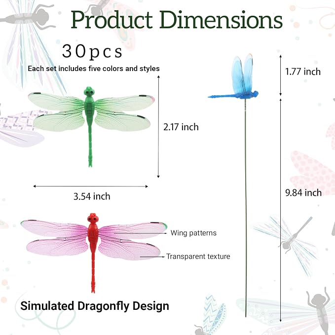 30PCS 3D Dragonfly Garden Stakes Dragonfly Garden Decor - Image 2