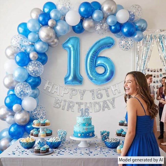 Light Blue Number 16 Balloon 40 Inch, Foil Numeral - Image 6