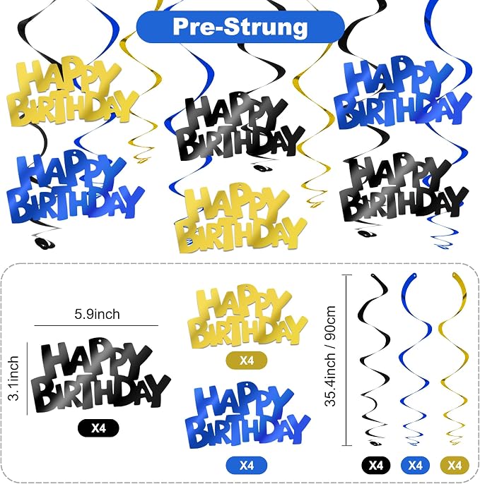 BEISHIDA 12 Pcs Happy Birthday Hanging Swirl Decorations, Men Boys Birthday - Image 2