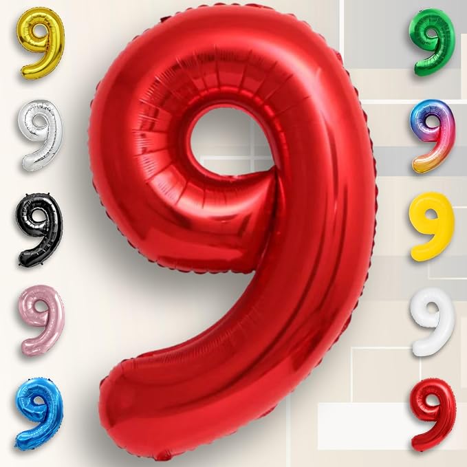 Red Number Balloon 9 Mylar Foil Balloons 16 inch - Image 2
