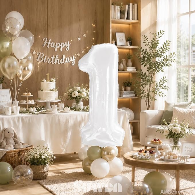 SUWEN 40 Inch White Large 12 Balloon Number Big Foil Helium Numbers 0-9 | Giant - Image 3