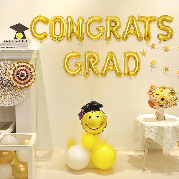 2 Set 24Pcs Gold Congrats Grad Letter Balloons 16in Balloon Foil Letter - Image 3