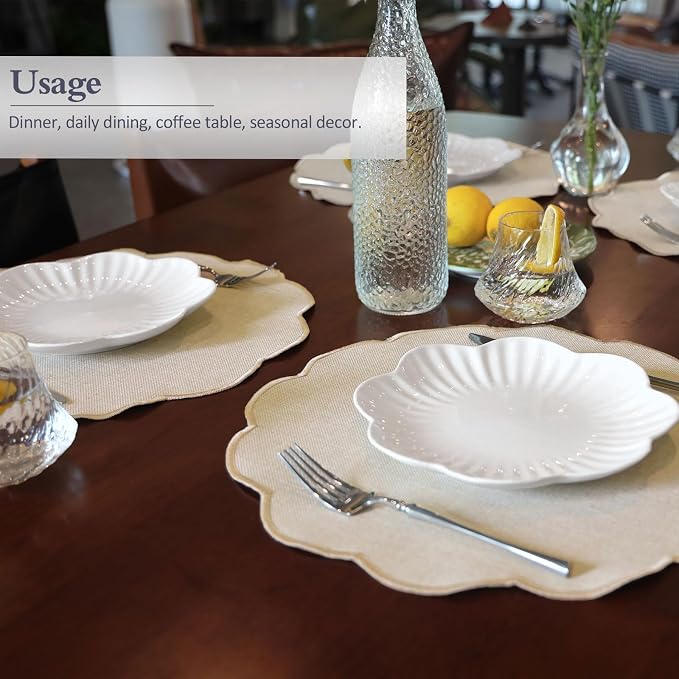AHHFSMEI Round Faux Linen Placemats Set of 8 Heat Resistant Non-Slip Stain - Image 4