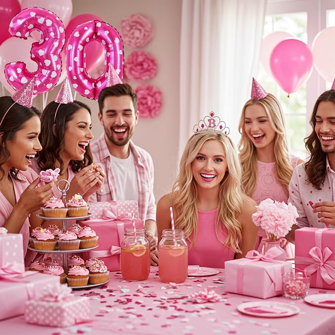 TONIFUL Number Balloon 16 Inch 10Pcs Pink Polka 0-9 Birthday Number Ballons | - Image 3