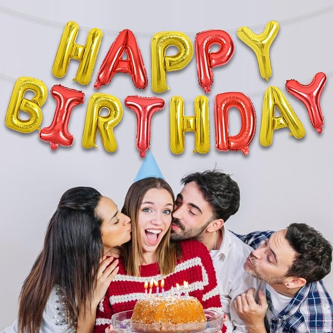 TONIFUL 16 Inch Red Gold Happy Birthday Balloons Banner Decor - Image 6