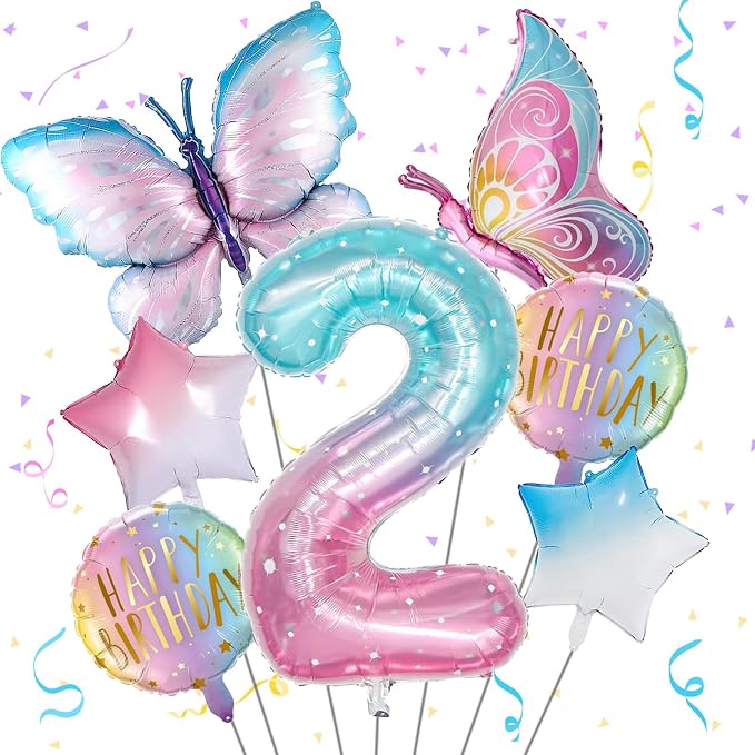 Isndare Butterfly Balloons, Includes Giant Number 2 Balloon, Self Sealing by Isndare