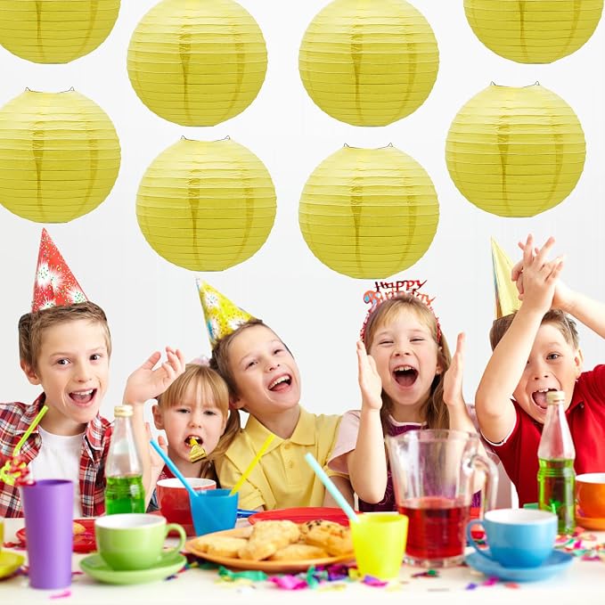 Yellow Paper Lanterns Hanging Chinese Japanese Round Lanterns 8 PCS 12 in | - Image 5