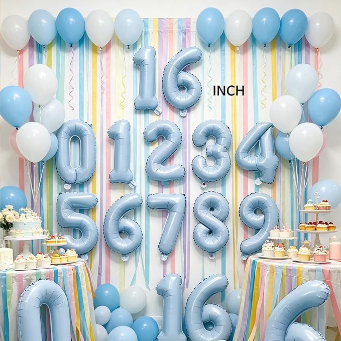2 Set 20 Pcs Baby Blue Number Balloons 0-9 Number 16 Inch Mylar Foil Balloons - Image 6