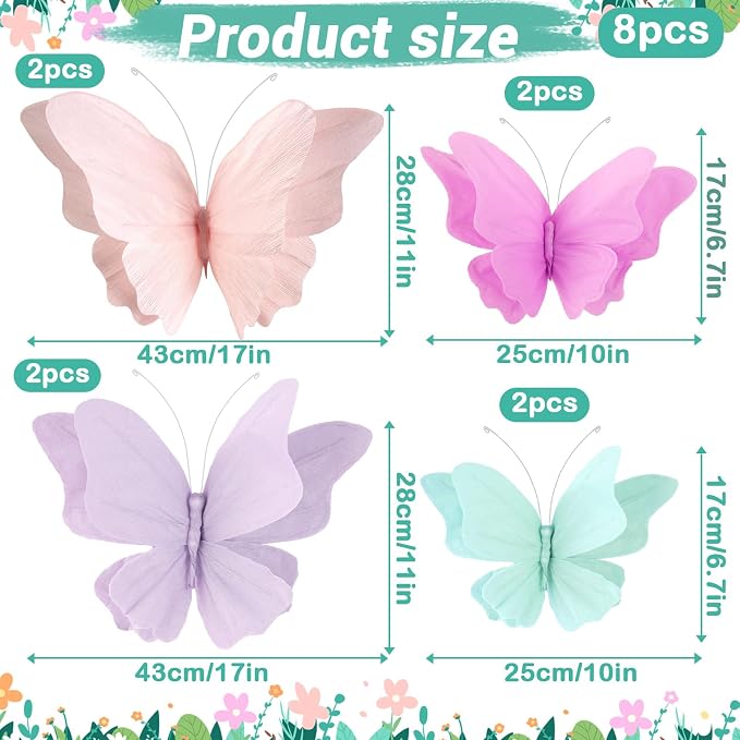3D Hanging Butterfly Decorations, Crepe Paper Butterfly Hanging Decorations - Image 2