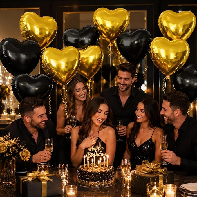 Black Gold Heart Balloons, 18Inch Gold Helium Balloon - Image 5